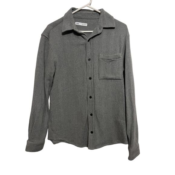 Zara Mens Flannel Jacket Relaxed Fit Long Sleeve Size Medium Gray Button Up - Picture 1 of 4